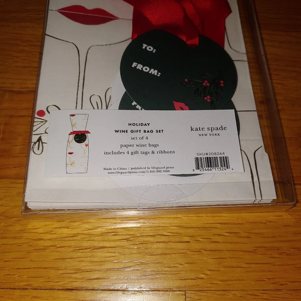 Kate Spade Holiday Wine Gift Bag Set of 4 with candy canes & holly